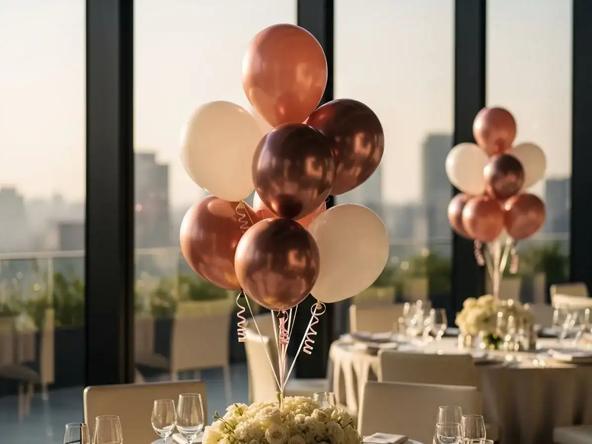 Arreglo de globos de centro de mesa en rose gold