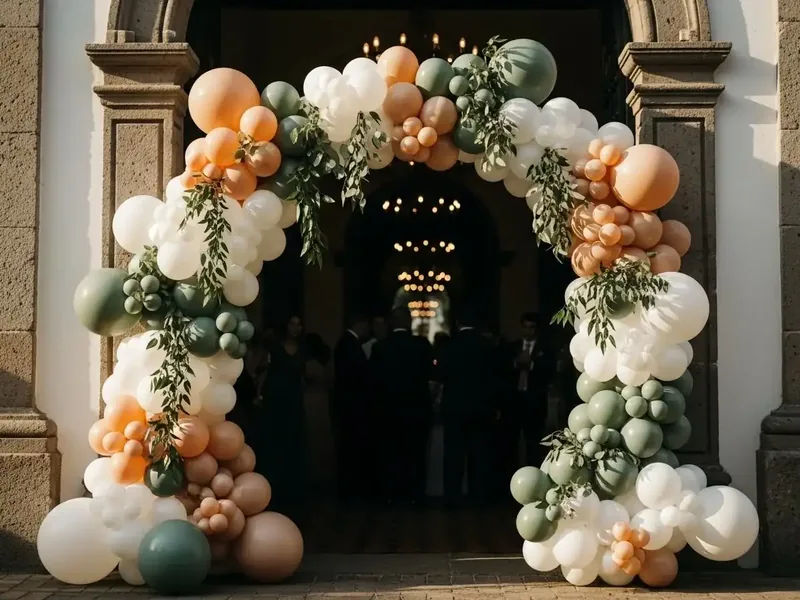 Arco orgánico de globos con acabado moderno